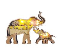2 Pcs Wooden Crafts Decor, Light Up Elephant Decor,Wooden Creative 3D Elephant Decoration with Led,Wooden Animals Elephant Crafts,Christmas Table Decoration