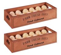 2 PCS Wooden Egg Holders, Farm Fresh Egg Baskets, Open Design with Handle, Holds 12 Eggs per Compartment, Ideal for Kitchen Countertop, Simple and Quality Storage Solution