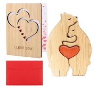 2 Pcs Wooden Greeting Card Set with Bear Puzzle, Handmade Anniversary Card for Valentines Day, I Love You Card for Wife, Husband