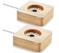 2 PCS Wooden LED Display Bases, Square Crystal Glass Light Base Stand with 90cm USB and Switch for 3D Crystal Ball Jewelry Glass Resin Art, Warm White LED Lamp