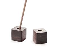 2 Pcs Wooden Pen Stand, 4cm Square Pen Display Stand for Single Pen, Pen Holder Base for Office Desk Ink Pen Storage (Brown)