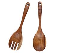 2 Pcs Wooden Salad Spoon and Fork Set - Durable Wood Salad Servers for Mixing and Serving - Long Handle Kitchen Utensils for Salad Bowl, Ideal for Home, Party, Picnic