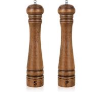 2 Pcs Wooden Salt and Pepper Grinders Set, 10Inch Updated Manual Wooden Shaker Set, Refillable Oak Wood Salt Mill Grinder Set with Adjustable Ceramic Rotor for Pepper,Salt,Spice