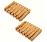 2 PCS Wooden Soap Dish Bamboo Wood Soap Tray Waterproof Self Draining Soaps Dish Wooden Holder Bamboo Dishes for Shower Natural Dishes for Bar Soaps Bathroom Kitchen