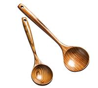 2 Pcs Wooden Spoon Ladle Utensils Spoons-14 inch Long Kitchen Cooking Spoon & 11 inch Best Serving Soup Spoon Set