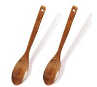 2 Pcs Wooden Spoon Natural Ke Wood Construction, Wooden Spoons for Cooking Long Handle Design, Kitchen Spoon Utensils for Stirring and Serving, Traditional Lacquer Finish Cooking Tools Set
