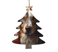 2 PCS Wooden Xmas Tree Ornaments, Cute Dog with Flowers Print Christmas Party Decoration Wood Pendant, for Home Crafts Hanging