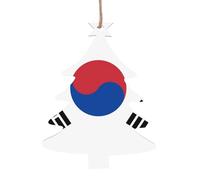 2 PCS Wooden Xmas Tree Ornaments, Flag of Republic of Korea Print Christmas Party Decoration Wood Pendant, for Home Crafts Hanging