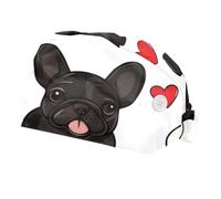 2 Pcs Working Cap with Buttons Sweatband Bouffant Scrub Cap Adjustable Surgical Hats for Women Men,French Bulldog Love