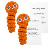 2 PCS Worry Worms Stress Relief Emotionals Support,Crochet Worry Worm,Handmade Crochet Worry Worm,Emotional Support Crochet,Positivity Gift,for Best Friends Family(Orange)