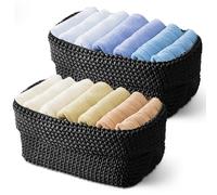 2 Pcs Woven Storage Baskets, Foldable Ice Silk Thread Crochet Nursery Basket, Knitted Shelf Baskets, 21x13x15.5cm Rope Organiser Box for Towels Cosmetics Jewellery(Black)