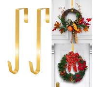 2 PCS Wreath Hanger for Front Door-Larger Door Upgrade Wreath Hanger Christmas Fall Wreaths Decorations Hook,Long Metal Autumn Xmas Wreath Hook (Gold, 15" /38 CM)