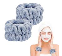 2 Pcs Wrist Towels for Washing Face-Dorbetar, Microfiber Wrist Bands for Washing Face, Spa Wristbands for Washing Face, Fluffy Towel Bands, Arm Bands for Washing Face for Woman Children（Cyan）