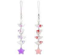 2 Pcs Y2K Cute Phone Charm, Aesthetic Charms for Phone Case, Lily of The Valley Fat Star Pendant Cellphone Charm for Cellphone Bag Keychain Backpacks Camera Pendants Decor (Pink, Purple)