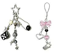 2 Pcs Y2k Keychain, Cute Heart Locket Keychain, 8 Ball Dice Keyring with Bow Star Charm, Novelty Keychains Y2k Pendant, Aesthetic Silver Purse Accessories for Women Kawaii Backpack Decor (Style-A)