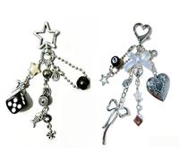 2 Pcs Y2k Keychain, Cute Heart Locket Keychain, 8 Ball Dice Keyring with Bow Star Charm, Novelty Keychains Y2k Pendant, Aesthetic Silver Purse Accessories for Women Kawaii Backpack Decor (Style-B)