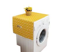 2 Pcs Yellow Geometric Plaid Cloth Drum Washing Machine Cover Bedside Cabinet Cotton Linen Refrigerator For Home(Yellow)