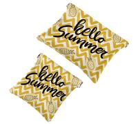 2 PCS Yellow Hello Summer Pineapple Pocket Cosmetic Bag, Self-Closing Shrapnel Makeup Pouch, Portable No Zipper Mini Travel Make Up Bag for Coin Lipstick Cosmetics Earphones Jewelry Organizer