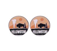 2 Pcs Yellowstone USA Round Button Pins, Scenic Sunset Lapel Pin, Yellowstone Souvenir
