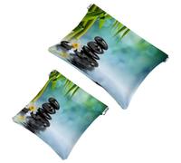 2 PCS Zen Stones and Bamboo Pocket Cosmetic Bag, Self-Closing Shrapnel Makeup Pouch, Portable No Zipper Mini Travel Make Up Bag for Headphones Coin Lipstick Cosmetics Earphones Jewelry Organizer