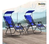 2 Pcs Zero Gravity Lounger Chair, Folding Reclining Chair, Blue Outsunny Blue 2 Pack