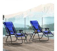 2 Pcs Zero Gravity Lounger Folding Recliner Chair w/ Cup Holder Outsunny Blue 2 Pack