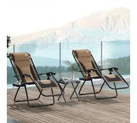 2 Pcs Zero Gravity Lounger Folding Recliner Chair w/ Cup Holder Outsunny Brown 2 Pack