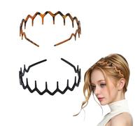 2 Pcs Zig Zag Headband, 90s Zigzag Headbands, Plastic Wavy Hairbands with Shark Teeth Comb Design, Non-Slip Elastic Headbands for Women Men Girls, Unisex Hair Accessories (Black, Brown)