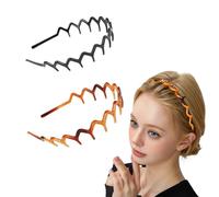 2 Pcs Zig Zag Headband, 90s Zigzag Headbands, Plastic Wavy Hairbands with Shark Teeth Comb Design, Non-Slip Elastic Hair Bands for Women Men Girls, Unisex 90s Hair Accessories (Black, Amber)