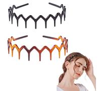 2 PCS zig zag headband, Women'S Adjustable Tooth hairbands,Fashionable Ladies Teeth hairpin, Plastic Sharks Tooth Hair Comb Hard hair band for Women Men Girls (Black, Amber)