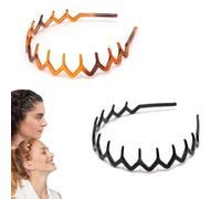 2 Pcs Zig Zag Headband, Women's Adjustable Tooth Headbands, Non-Slip Hair Accessories, Unisex Hair Accessories for Women Men Girls(Bright Black+Tortoise Shell Color)