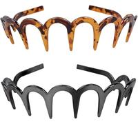 2 Pcs Zig Zag headband, Zigzag Headband, Black & Leopard-Print Shark Tooth Hair Comb, U Shape Fashion Tooth Comb Hair Bands, Plastic Hair Bands with Elastic Non Slip Wavy Teeth