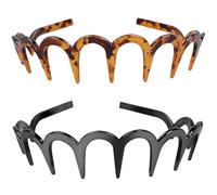 2 Pcs zig zag headband, zigzag headband, U Shape Fashion Tooth Comb Headband, Black and Leopard-Print Shark Tooth Hair Comb Hairband, Plastic Hair Bands with Elastic Non Slip Wavy Teeth