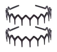 2 Pcs Zig Zag Headband,Zigzag Headband,Women's Adjustable Tooth Headbands,Fashionable Ladies Teeth Headbands,Non-Slip Hair Accessories,Suit Fashion Girl Hairband(Bright Black)