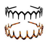 2 Pcs Zig Zag Headband,Zigzag Headband,Women's Adjustable Tooth Headbands,Fashionable Ladies Teeth Headbands,Non-Slip Hair Accessories,Suit Fashion Girl Hairband (Glossy Black and Tortoiseshell）