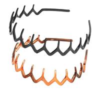 2 Pcs Zig Zag Headbands, Shark Teeth Plastic Zigzag Wavy Hair Bands Wide Tooth Hard Hairbands Hoop Comb Accessory Fashionable Non-Slip Adjustable for Work Sports Wash Face Women Men (Black + Amber)
