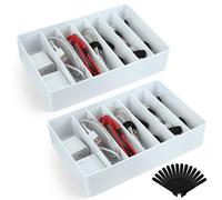 2 PcsCable Management Boxes, Cable Organiser Box, Cable Storage Box with Compartments Adjustable, for Home Office Data Tidy Charger Organiser Cord Organizer Boxes, with 14 Pcs Hook and Loop Ties
