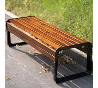 2-Person Backless Outdoor Garden Bench, Patio Seating with Metal Frame & Solid Wood Slats, Comfortable Black 150cm Couch for Lawn & Yard