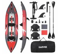 2 Person Inflatable Kayak, Full Drop Stitch Tandem Inflatable Kayak with Paddle, Pump, Seats & Carry Bag, 450LBS Capacity Portable Inflatable Boat for Lake, River, Fishing & Recreational Paddling