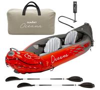 2 Person Inflatable Kayak - Includes Paddles, Pump & Carry Bag - Blow Up 2 Man Double Seater Kayak for Adults - Ideal for Beginners, Sea, Lakes & Rivers - 180kg Capacity - L312cm x W91cm (Red)