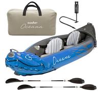 2 Person Inflatable Kayak - Includes Paddles, Pump & Carry Bag - Blow Up 2 Man Double Seater Kayak for Adults - Ideal for Beginners, Sea, Lakes & Rivers - 180kg Capacity - L312cm x W91cm (Blue)