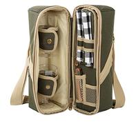 2 Person Insulated Deluxe Wine Cooler Bag with Accessories, Perfect for Picnic, Camping, and Beach (Khaki Green)