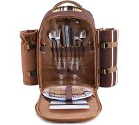2 Person Picnic Backpack Bag Hamper Cooler Bag with Tableware Set Blanket