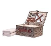 2 Person Picnic Basket Retro Design with an inbuilt Chiller Compartment & Cream Blanket - Gift ideas for Christmas, Birthday, Anniversary & Congratulations presents