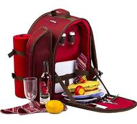2 Person Red Picnic Backpack Hamper with Cooler Bag includes Tableware & Fleece Blanket