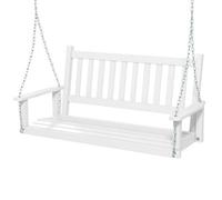 2-Person Wooden Garden Swing Bench Porch Hanging Swing Chair Back White