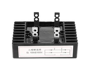 2-Phase Diode Bridge Rectifier, 100A 1600V, High Power with Heatsink, Full Silicon Diodes, Black, 9.8x6x5.3cm, for Power Supply and Industrial Applications