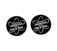 2 Physics Enthusiast Pins, THE PHYSICS IS THEORETICAL BUT THE FUN IS REAL, Clothes Backpack Hat Metal Alloy Badge Accessories, Metal, no gemstone