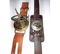 2 pic New Condition Steampunk Wrist Brass Compass & Sundial-Watch with Leather Strap Sundial Approx. 15.4 x 6.4 x 2.9, Brown, Antique