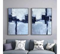 2 Pictures Set-Blue Navy Modern Abstract Wall Art Canvas Painting Minimalist Nordic Posters And Prints Wall Pictures for Living Room Kitchen Office Home Decor-50 * 70cm (No Frame)